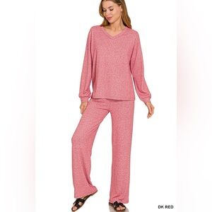 Zenana Soft Melange Long Sleeve Tee & Pants Set